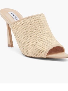 Steve Madden Neutral Raffia Open-Toe Mule Heels